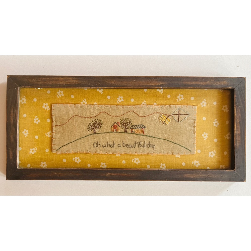 Embroidered Primitives by Kathy Lisa Johnson Wood Art 16in Yellow Excellent Folk